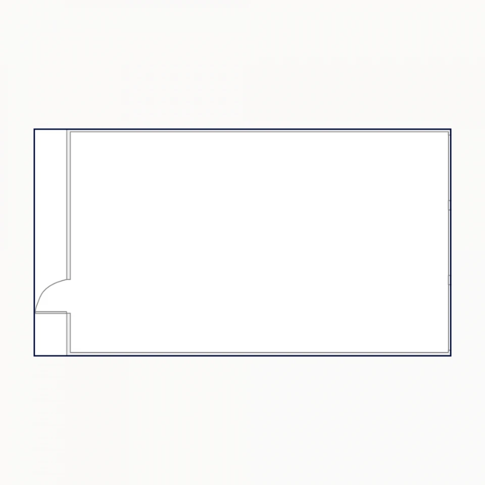 Grundriss des Raums Disco Stage mit Türzugang unten links, einfache Raumaufteilung ohne Möblierung.
