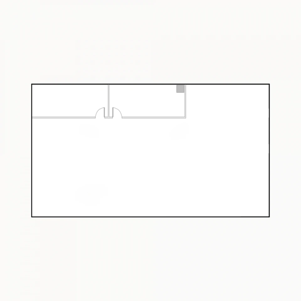 Floor plan of a rectangular room with two doors at the top and a small separated area in the upper right corner.