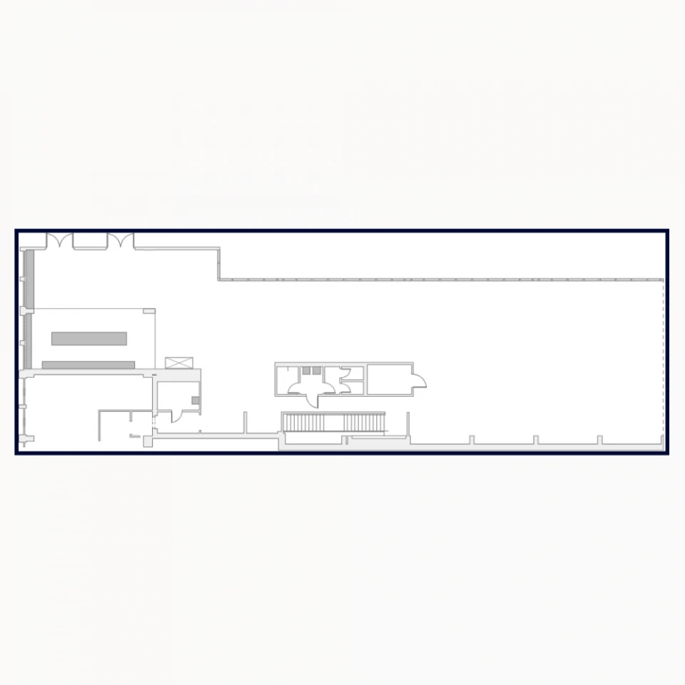 Schematische Darstellung eines Grundrisses mit klar definierten Räumen und Möbeln wie Tischen und Stühlen.