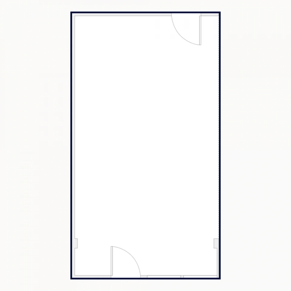 Grundriss des Meetingraums „Lima“ im Smartvillage Köln-Mülheim mit zwei Eingängen, rechteckiger Raumaufteilung.